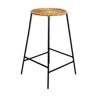 Stool metal and wicker of the years 50