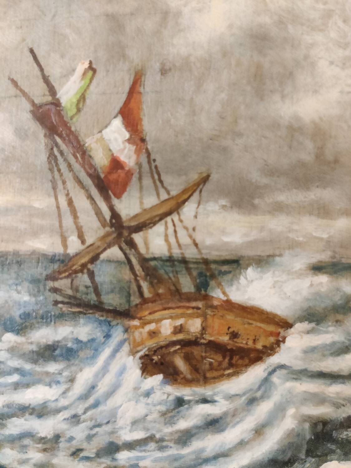 Lot of 2 old marine paintings on wood signed G. Haubois - Gilded frame