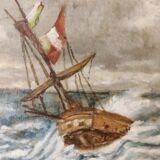 Lot of 2 old marine paintings on wood signed G. Haubois - Gilded frame