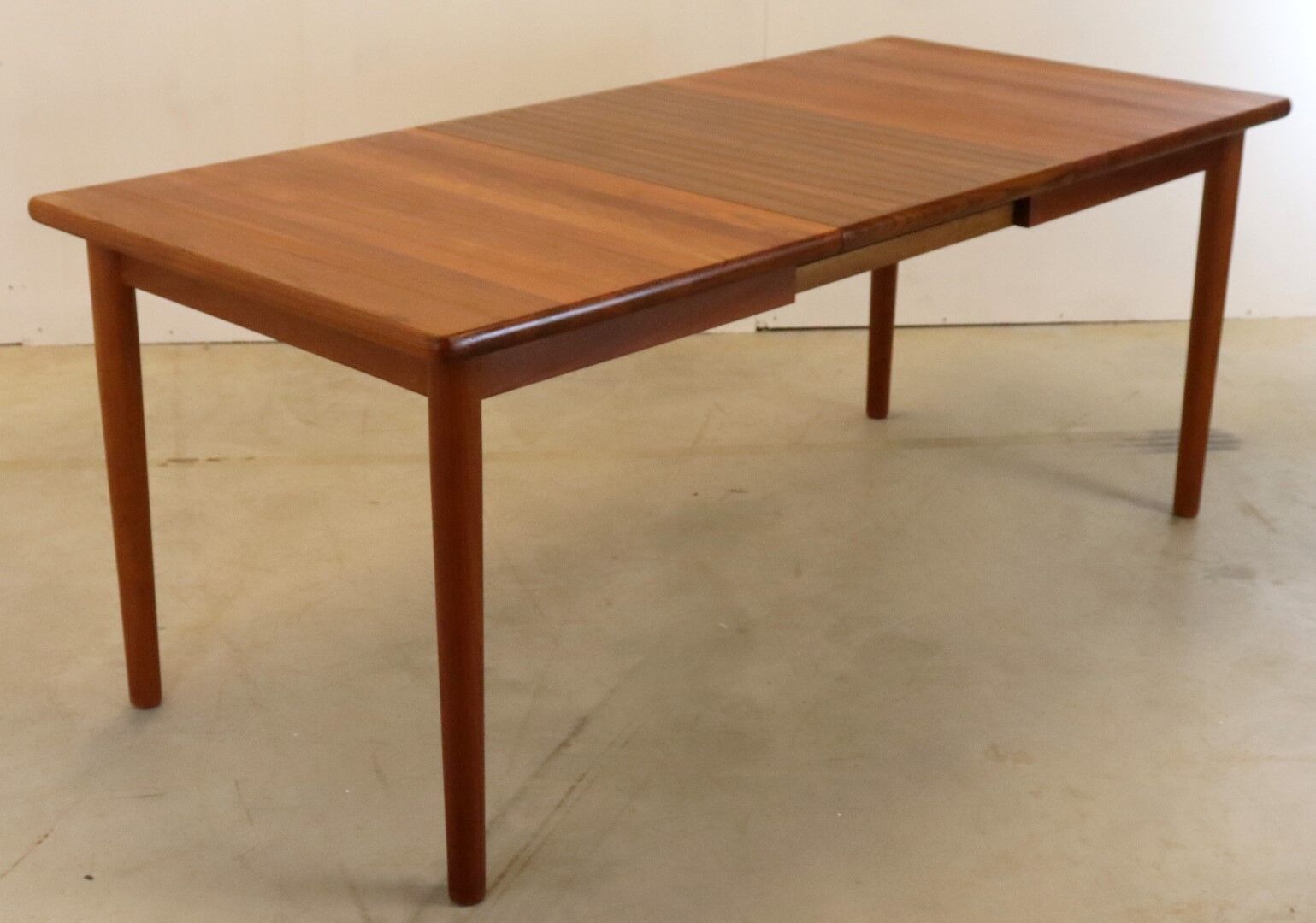 Vintage mid century modern KS Denmark rectangular teak extendable dining table 'Marbjerg'