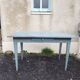 Antique table with spindle legs, patinated in celadon blue – solid wood – 19