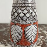 Vintage, vase, Fratelli Fanciullacci sgraffito, 50s, orange, leaf decoration, signed, numbered