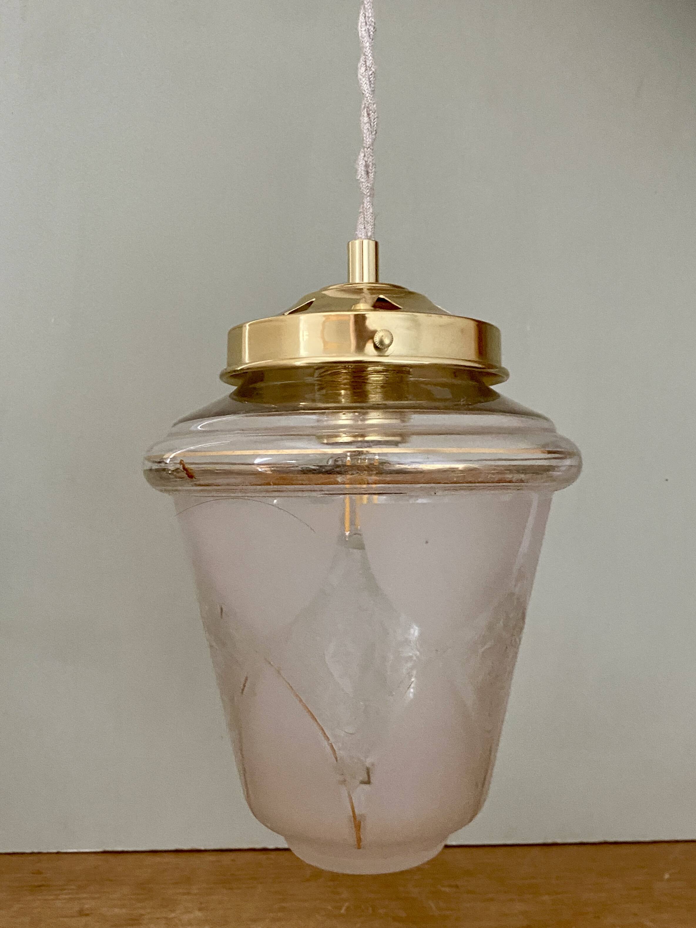 Vintage globe pendant light in white and gold frosted glass