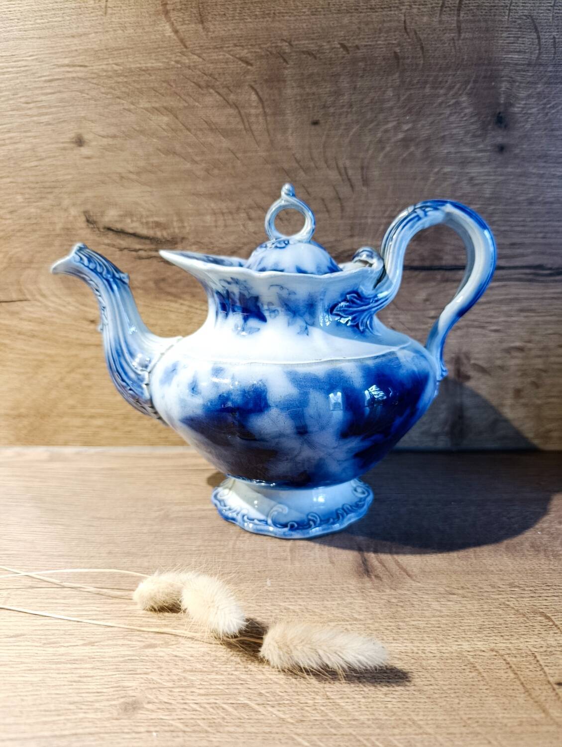 Antique blue teapot model Bryonia late 19th century Sarreguemines