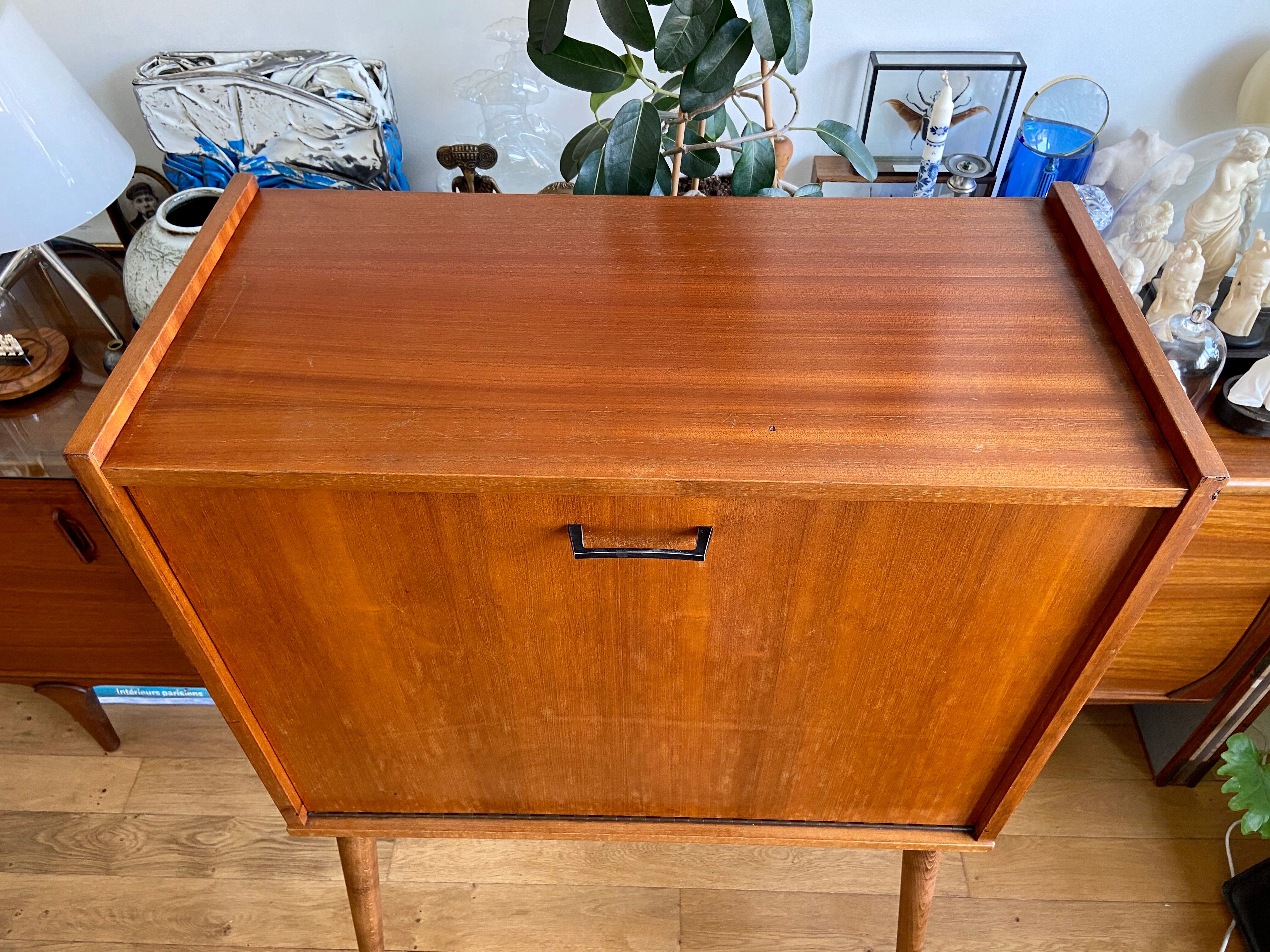 Scandinavian writing basket in wood 1960