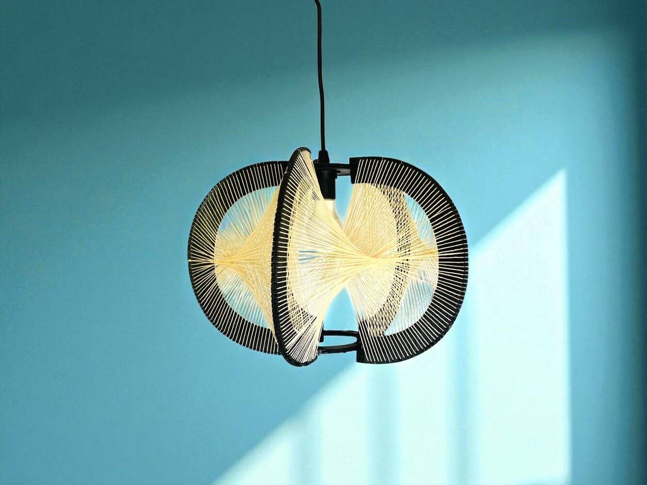 Black painted rustic wooden hanging lamp