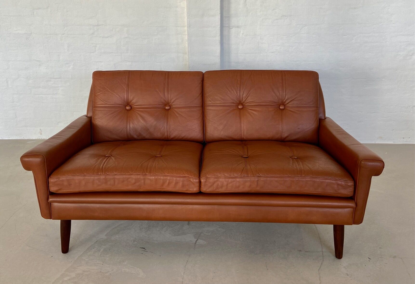 Vintage Danish mid-century Svend Skipper 2 person cognac leather sofa