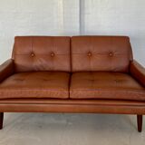 Vintage Danish mid-century Svend Skipper 2 person cognac leather sofa