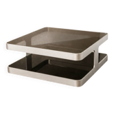 Space Age coffee table in brushed metal & smoked glass, 1970s.