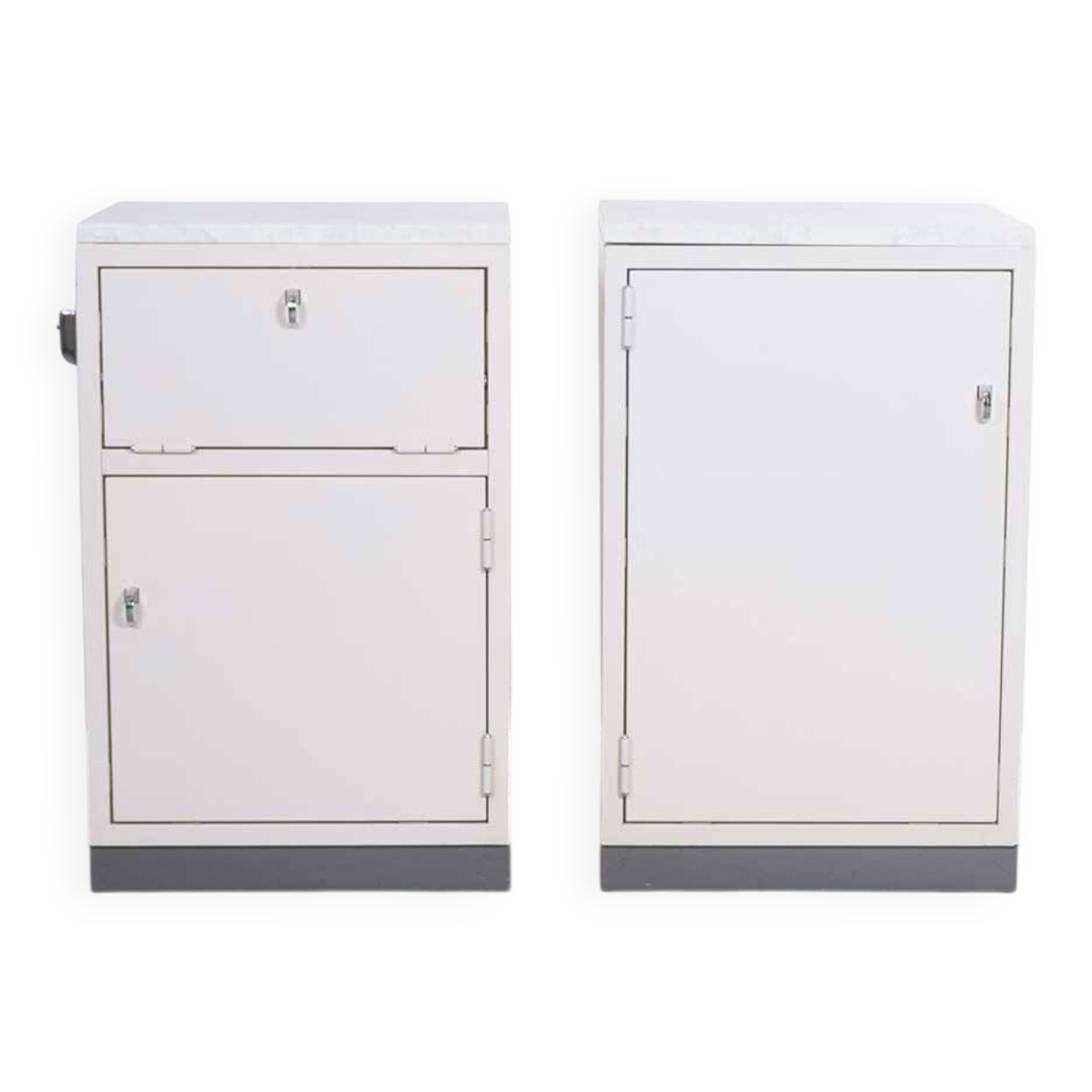 Set industrial cabinets with marble top.