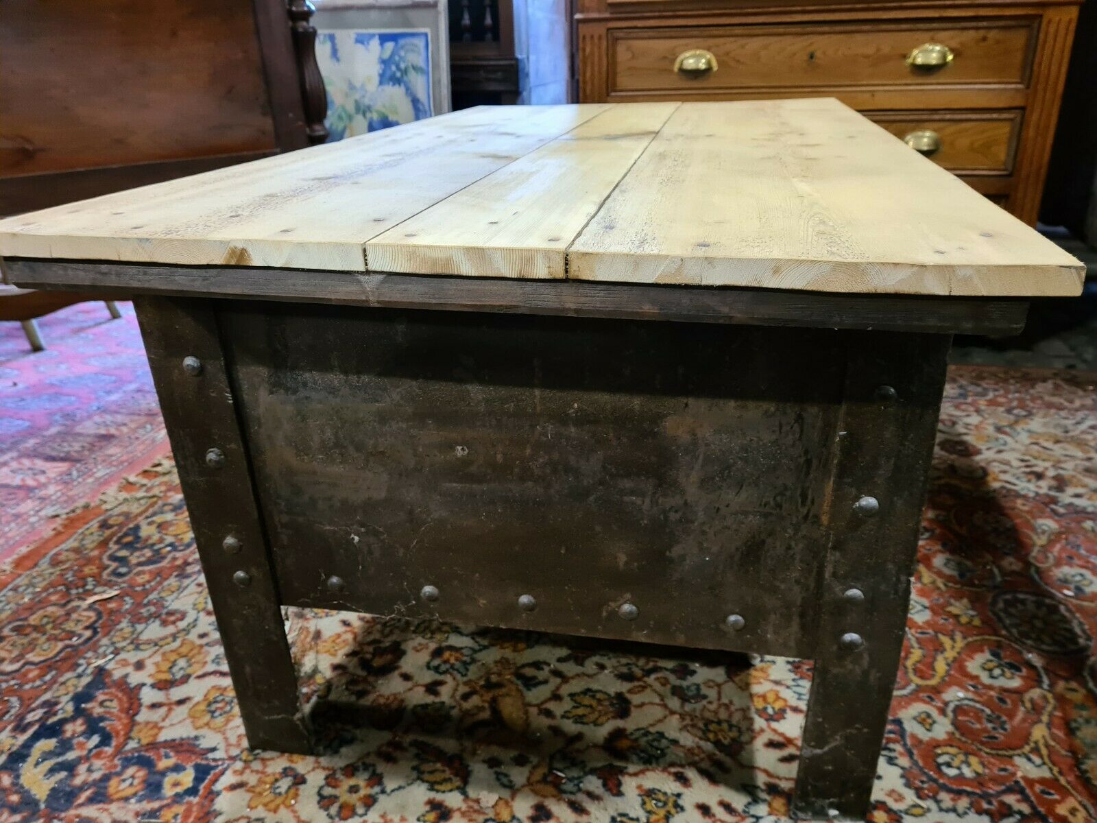 riveted iron and wood lounge table