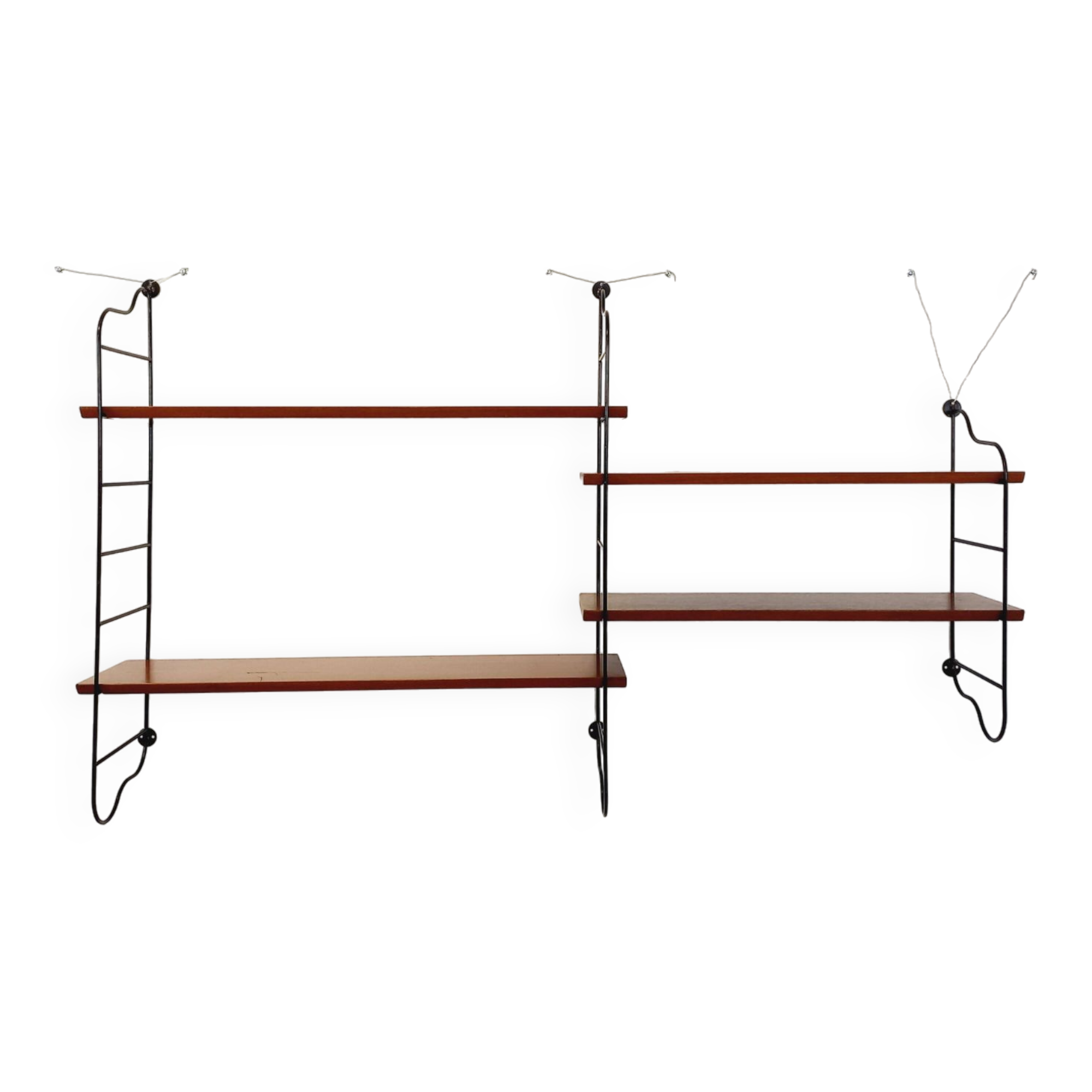 Etagère murale vintage 2 modules en teck et métal noir style String Tomado des années 50 60