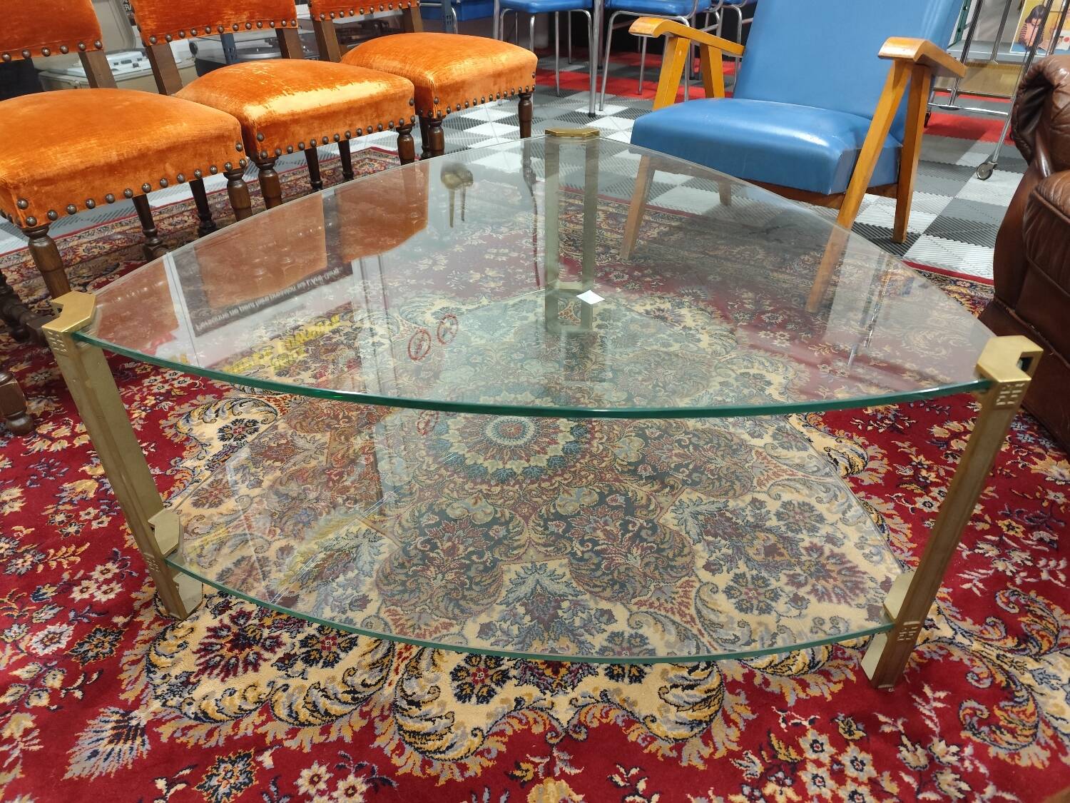 Double glass top coffee table with metal legs