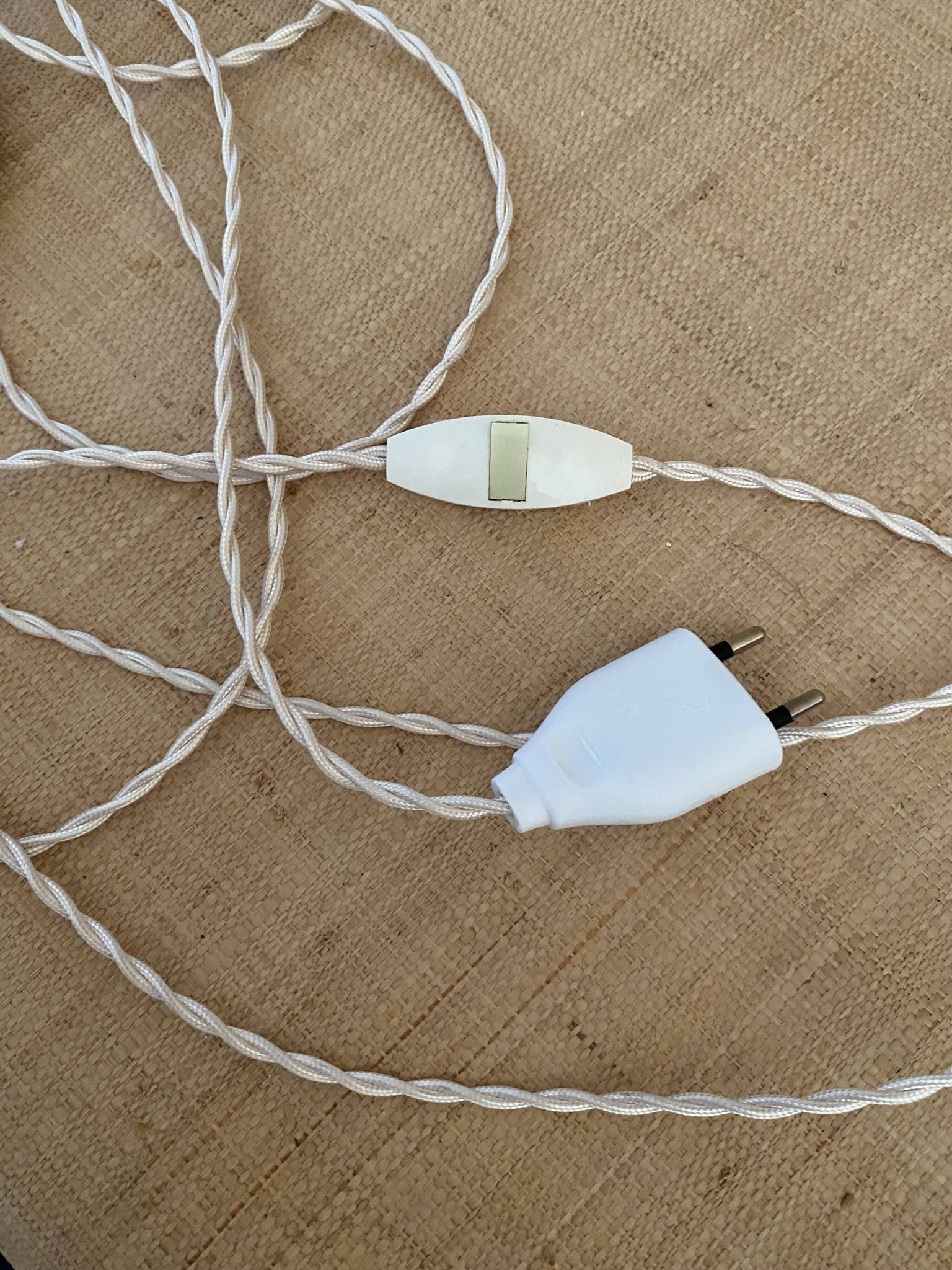 Lampe fer forgé, câble tissu 2M, abat-jour coton