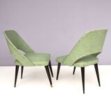 Pair of Vintage Green Skai Side Chairs with Ebonized Wood Legs, Italy