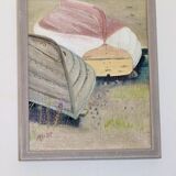 Original Swedish modernist oil on canvas from 1989 "Boats"