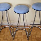 Ensemble de 3 tabourets de bar vintage en acier chromé, design Mirima France, années 70, 84 cm