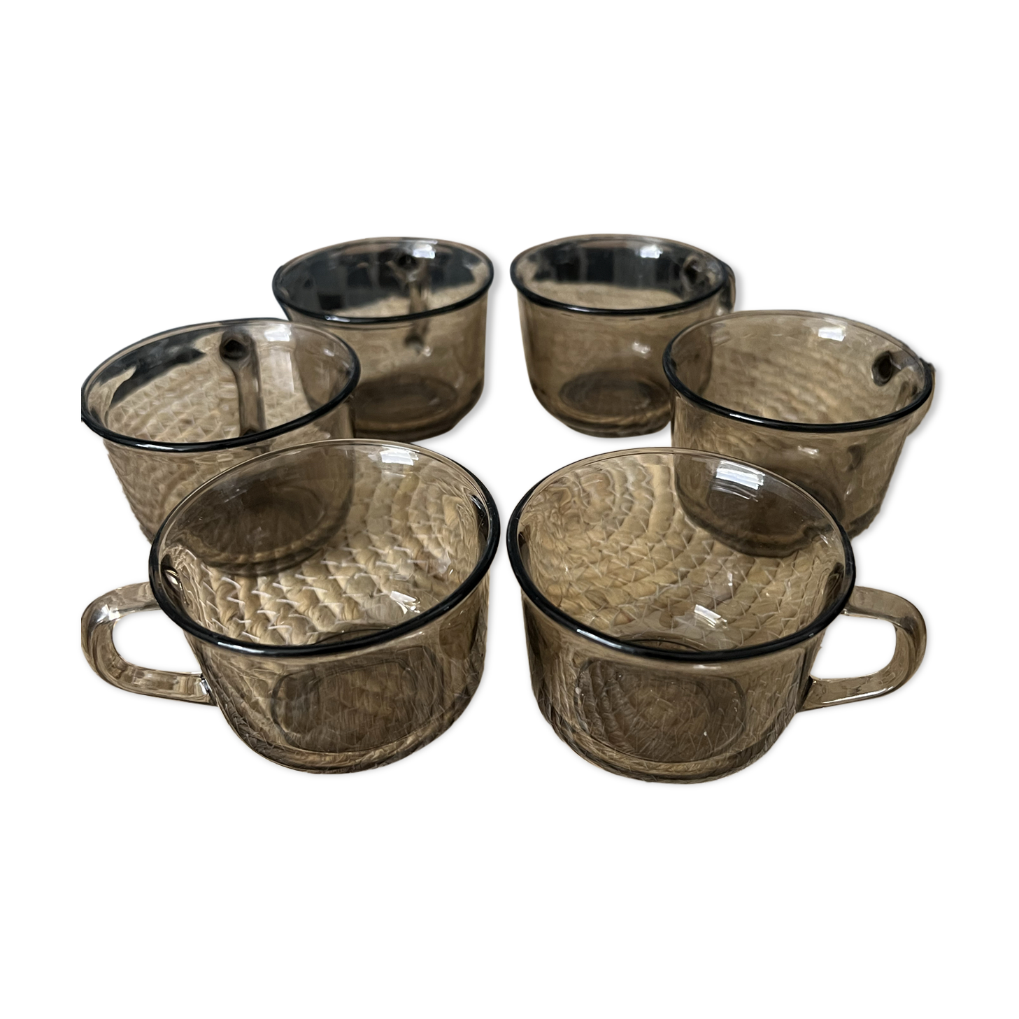6 smoked glass coffee cups Arcoroc