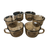 6 tasses à café en verre fumé Arcoroc