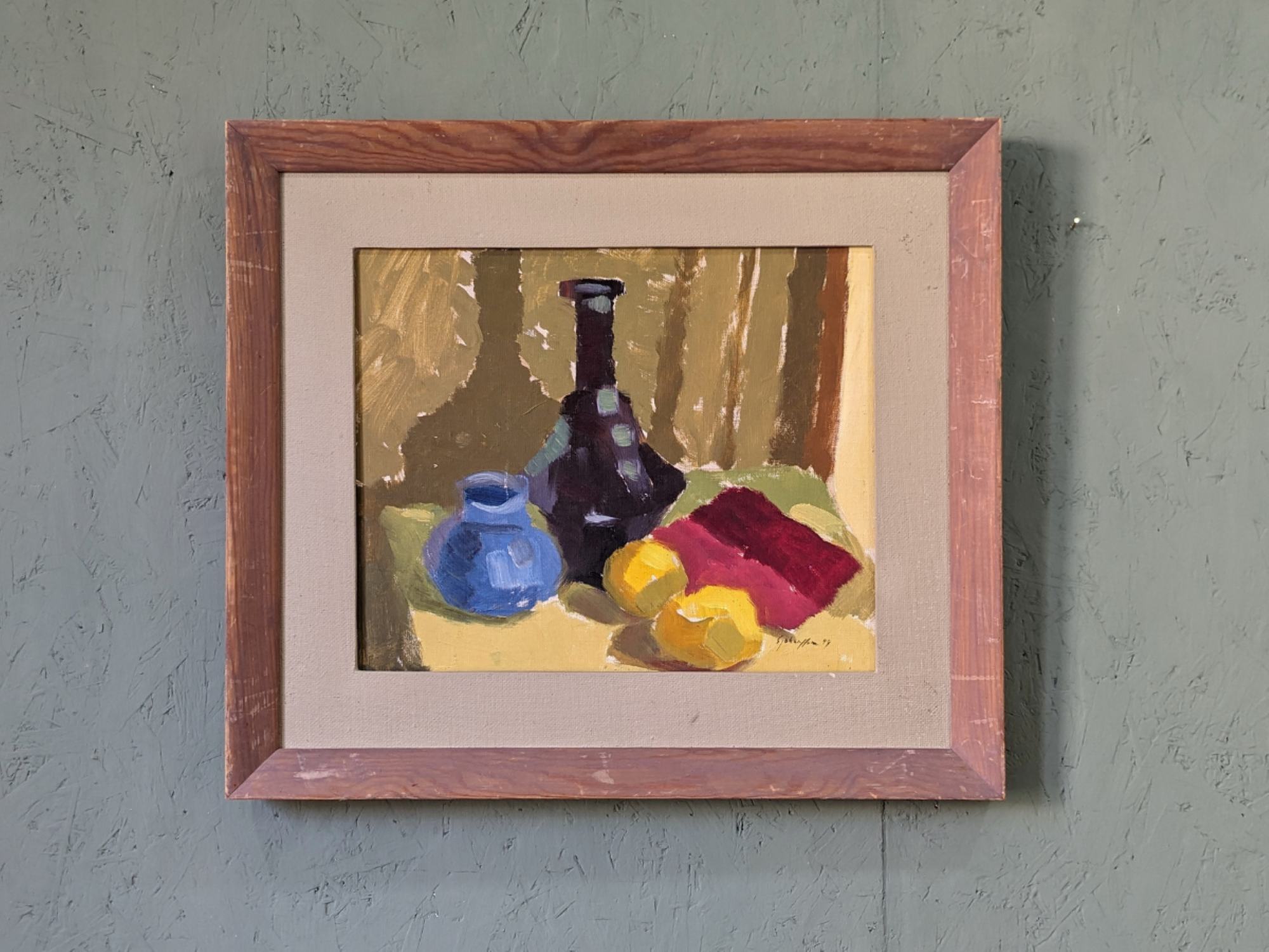 Mid-Century Modern Swedish "Lemons & Pots" Vintage Still Life Oil Painting, 1949
