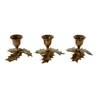 trio of golden brass candlesticks Houx 1950