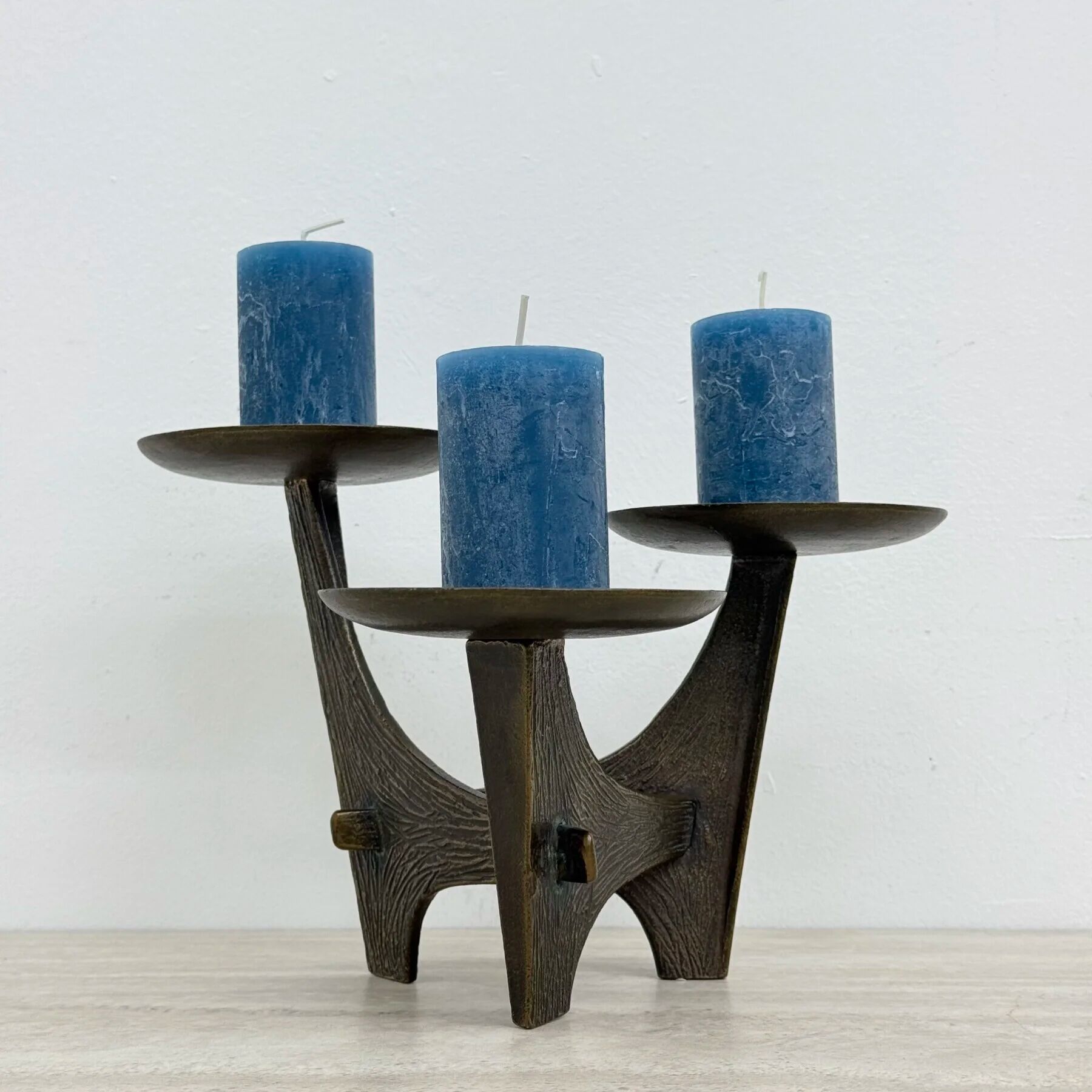 Modernist sculptural brutalist solid bronze metal candleholder, France, 1960s