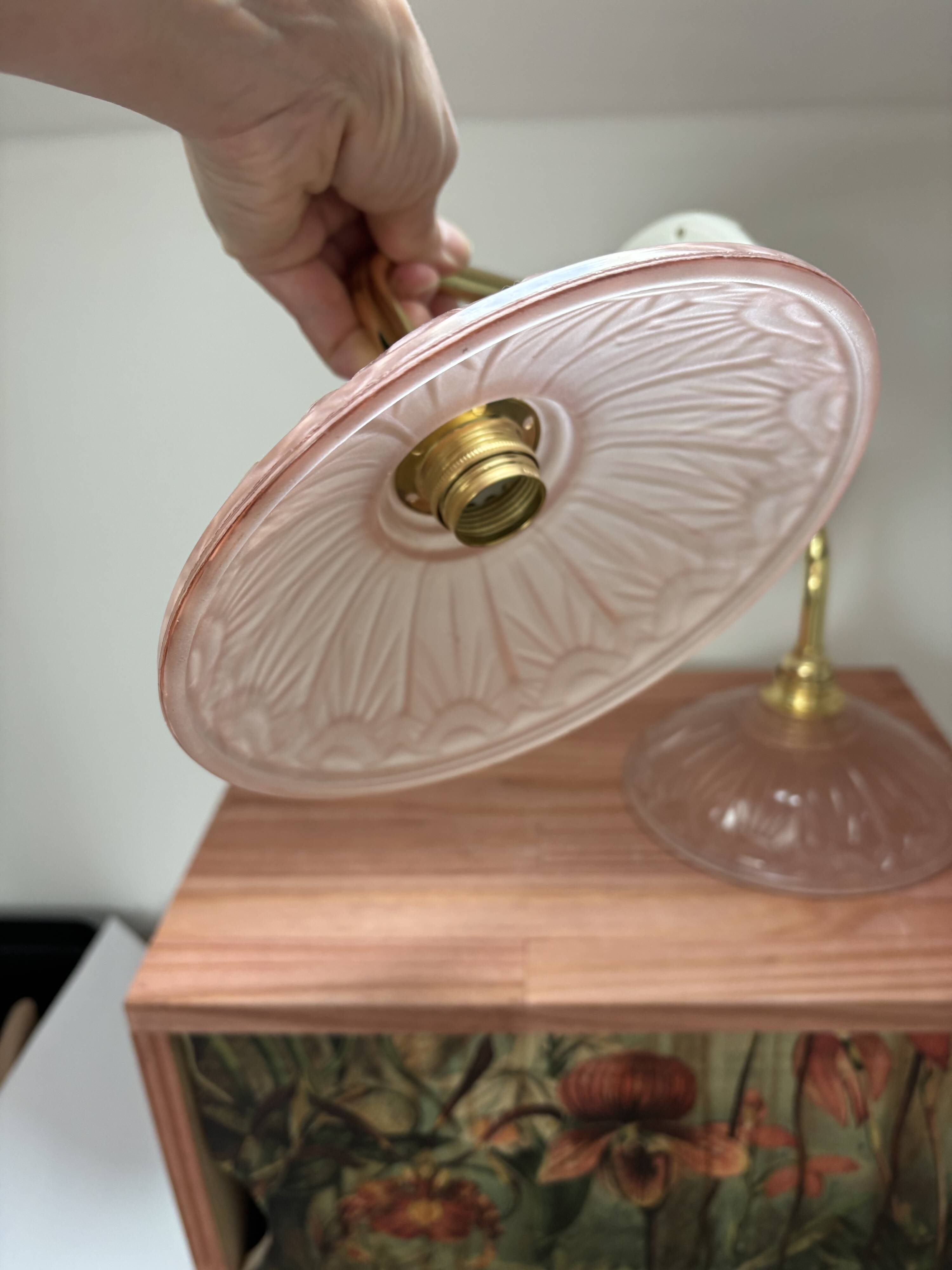 Vintage pink Art Deco glass wall lights