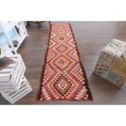 1970s Vintage Turkish Hand-Knotted Wool Cotton Orange Runner Rug 85x330