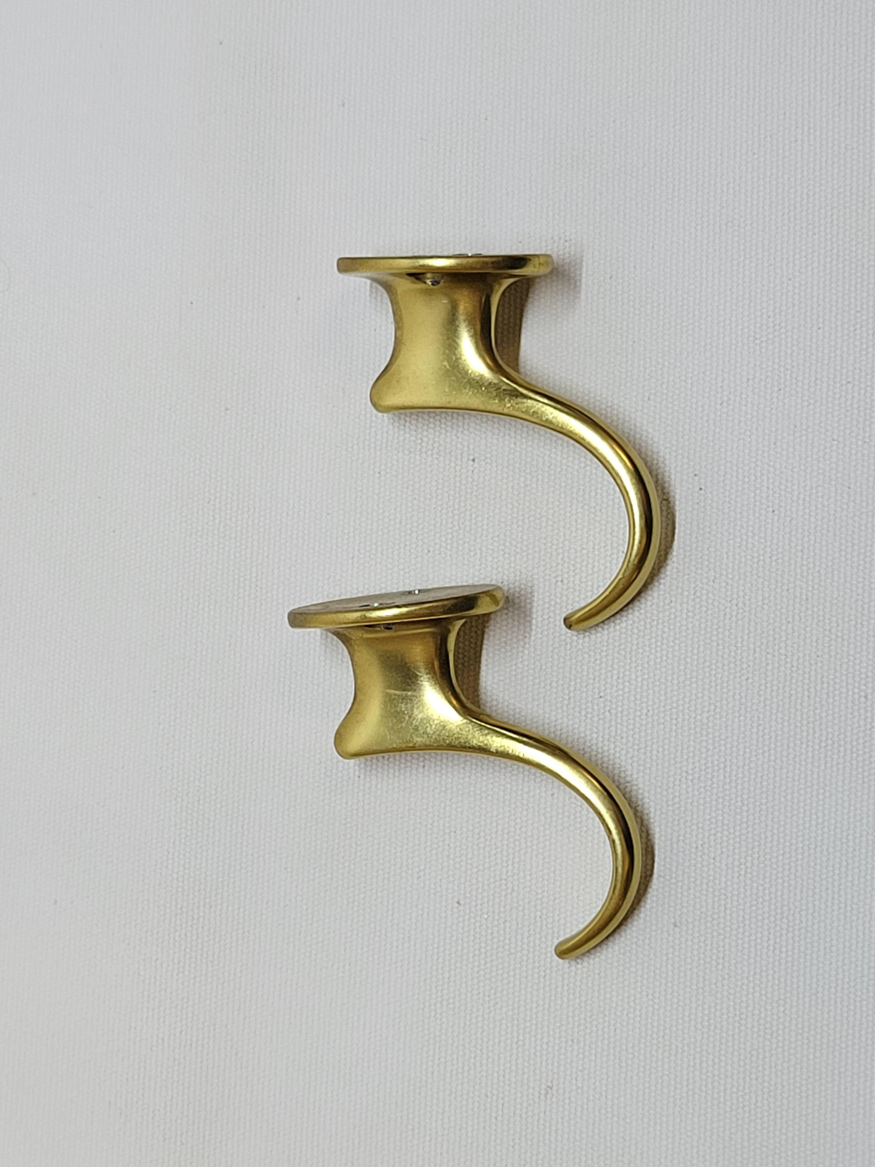 Gold-Colored Anodized Aluminum Coat Hooks, 1950s, Set of 2