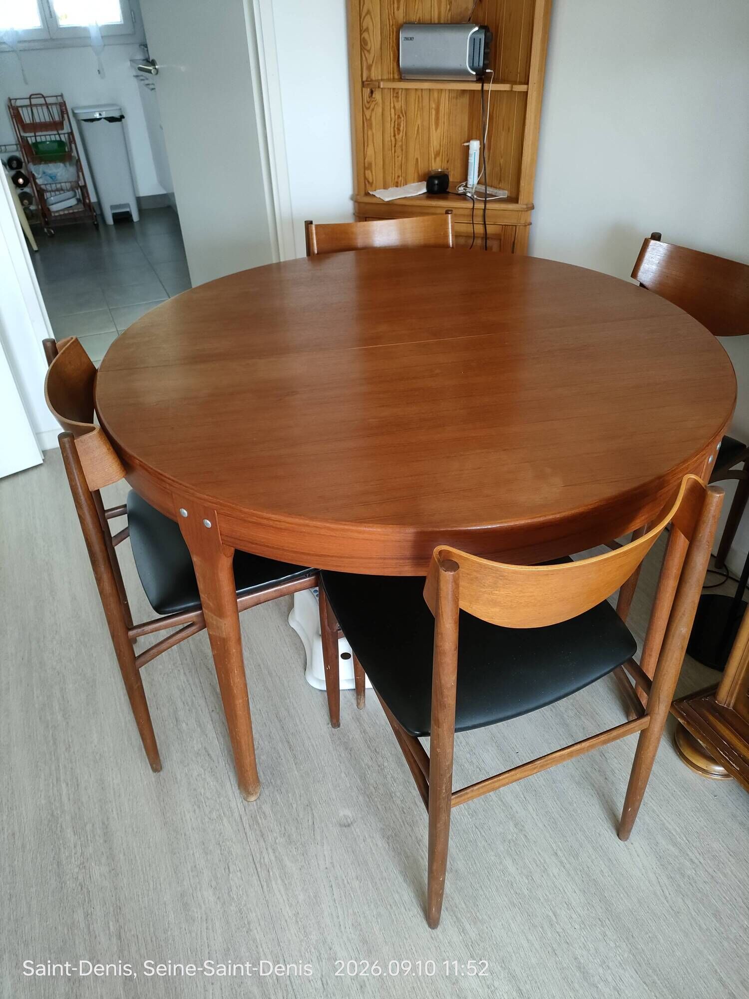 Scandinavian dining table, signed Meubles TV Paris, 1960.