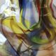 Vase boule en verre d Art soufflé de Murano/Italie. Décor volutes de fumée/Ondes polychromes. Dim. 20 x 15 cm