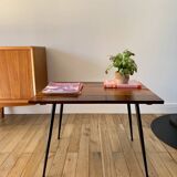 wooden coffee table and 70s design compass legs