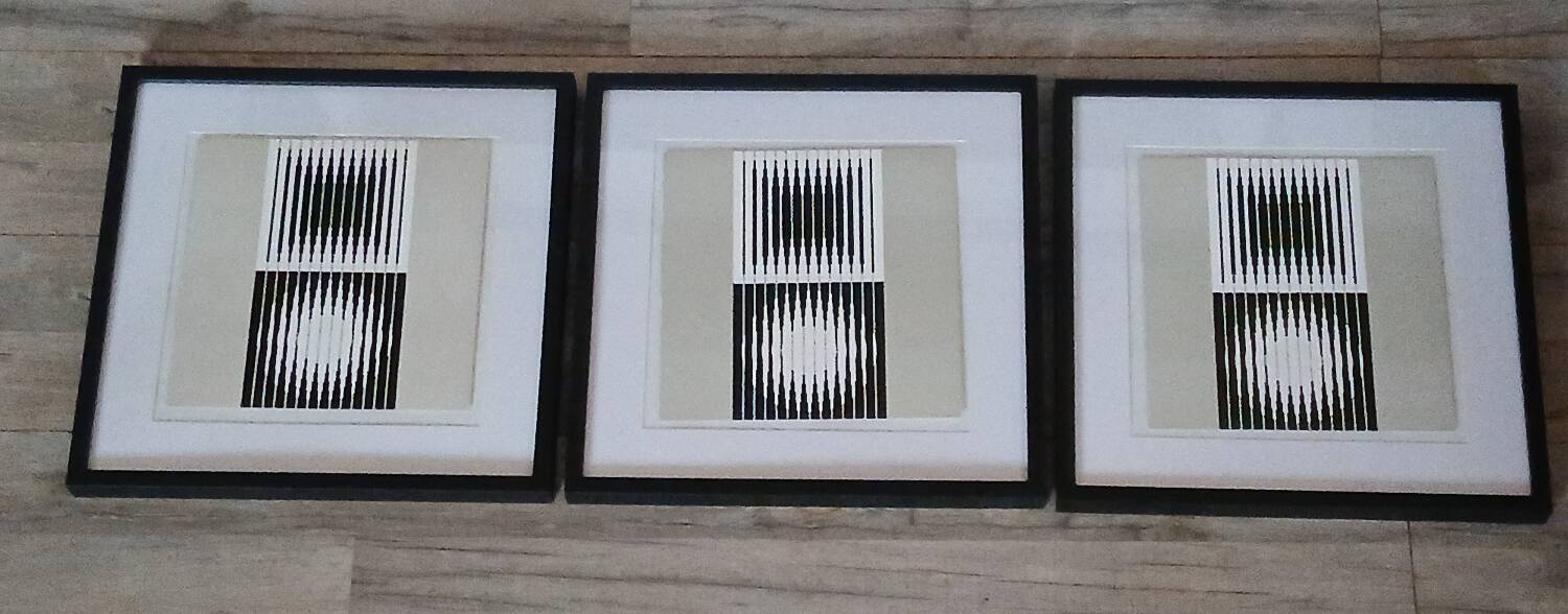 Trio Vintage Optical Art Tableaux - Victor Vasarely - Frames 40x40cm.