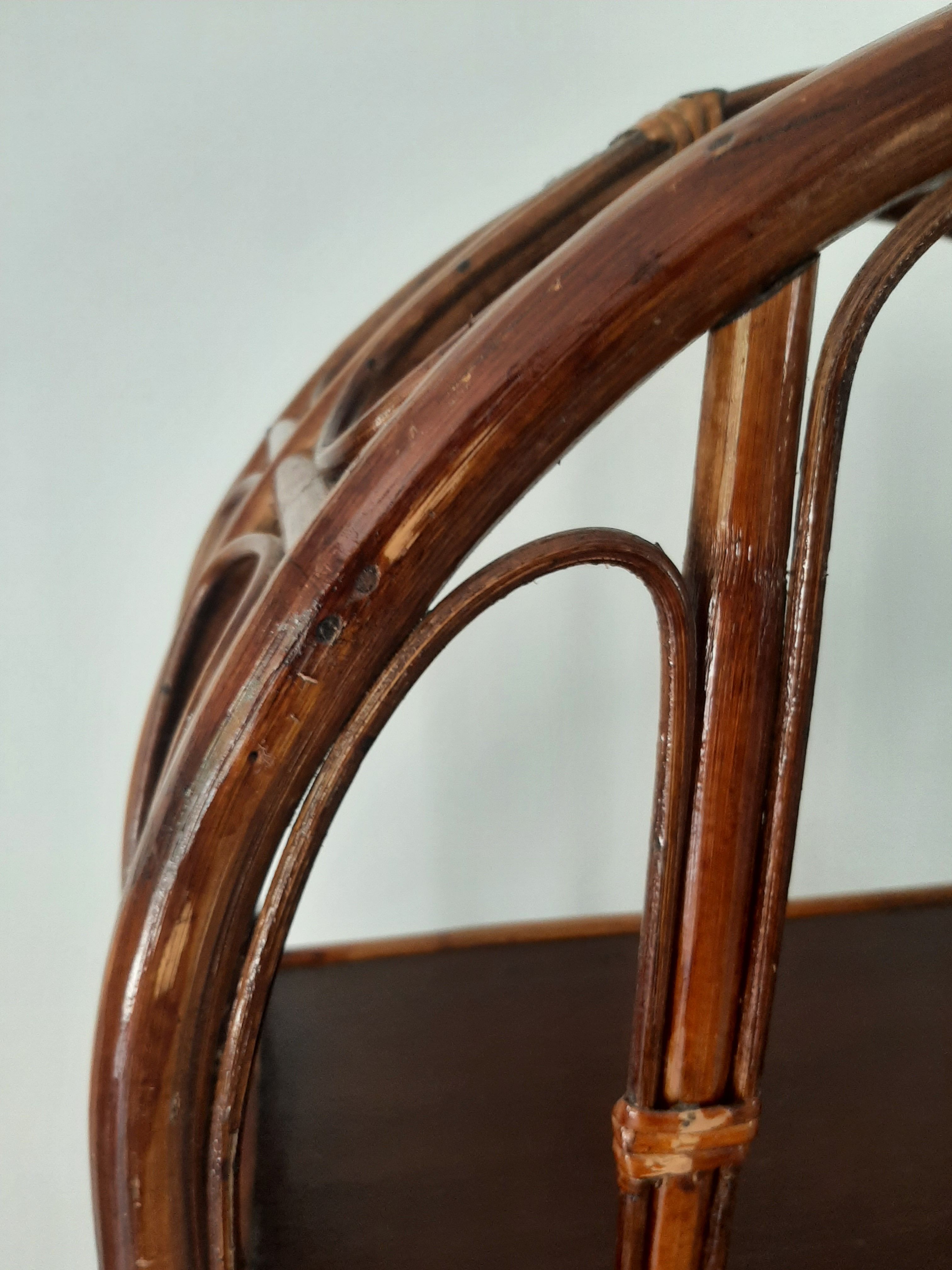 Vintage library 4 levels - wood, bamboo and rattan - retro 80s