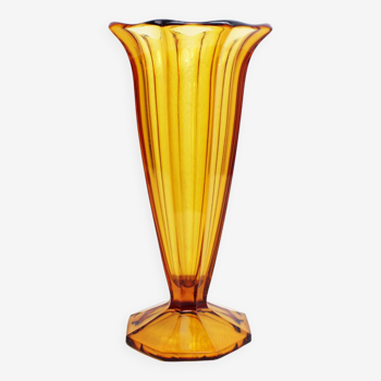 Vase Art Deco en verre ambré