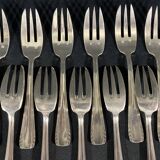 Suite de 12 fourchettes à dessert gâteaux en métal argenté design Vintage 1