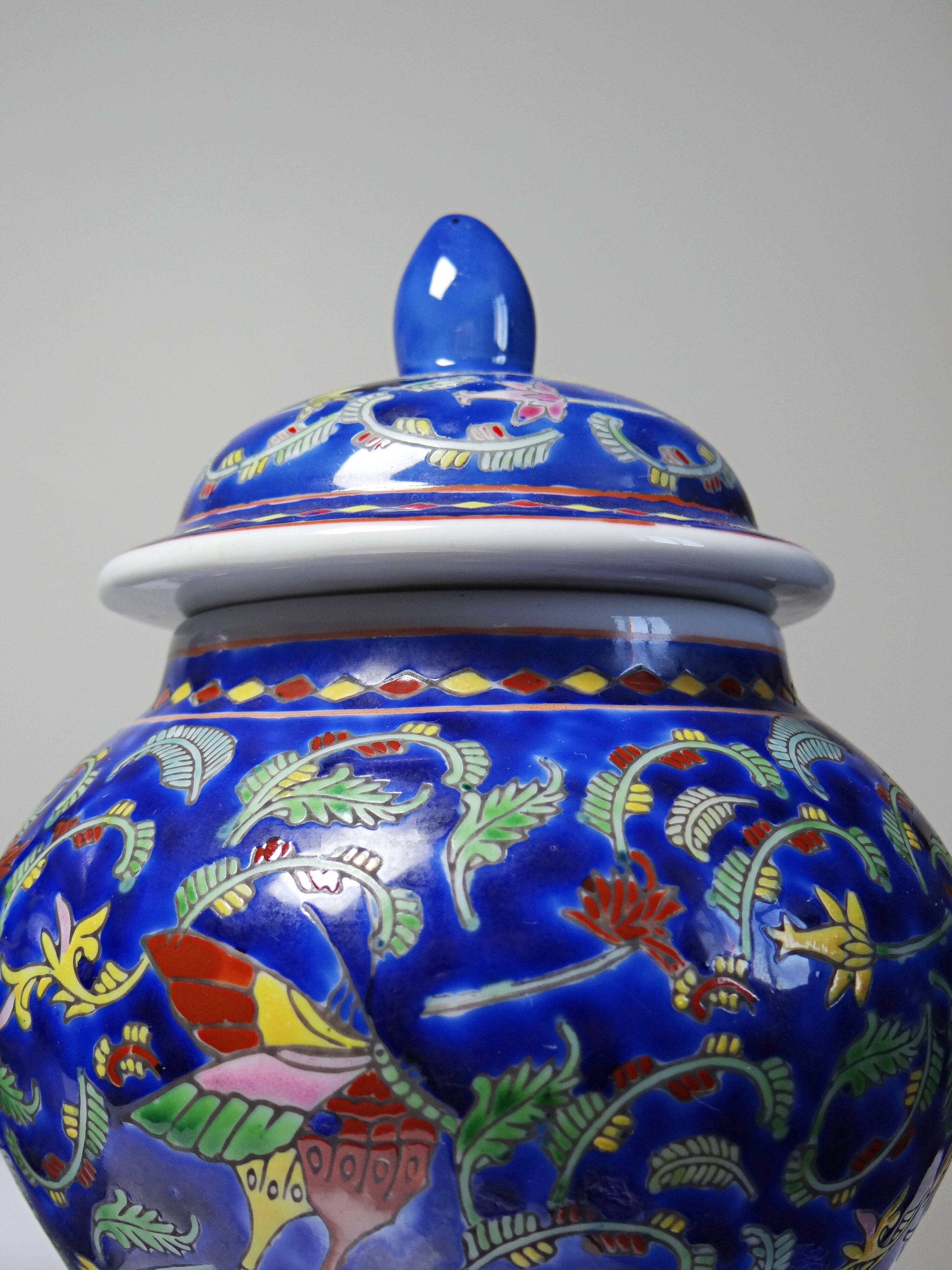 2 pots à gingembre vintage en porcelaine de Chine émaillée