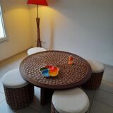 Coffee table and 4 vintage stools