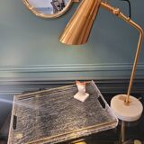Crumpled plexiglass top and brass