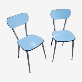 Pair of vintage chairs in formica blue - 60s