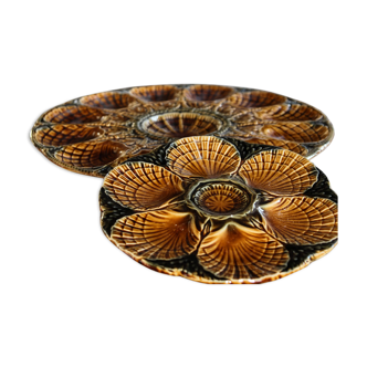 2 plats de présentation pour huitres en faience de Sarreguemines