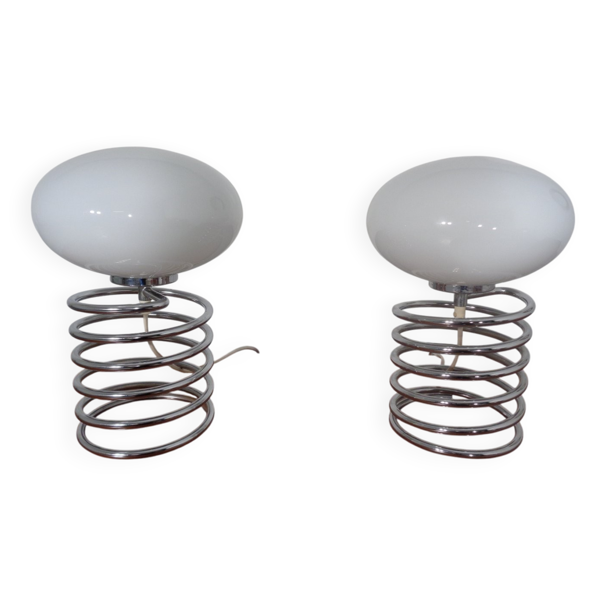 Opaline Glass and Chrome Table Lamps from Honsel, 1970s, Set of 2