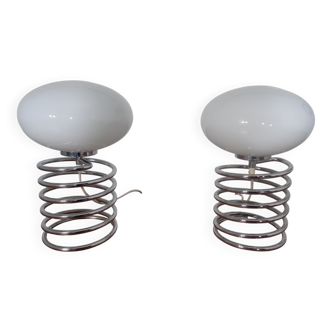 Opaline Glass and Chrome Table Lamps from Honsel, 1970s, Set of 2