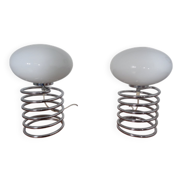 Opaline Glass and Chrome Table Lamps from Honsel, 1970s, Set of 2