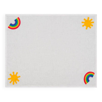 Hand embroidered placemat - rainbow & soleil