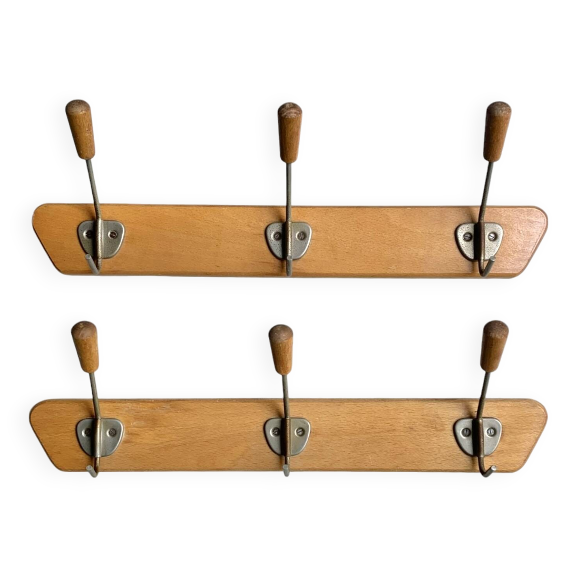 Pair of vintage wall coat racks - 3 hooks