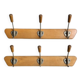 Pair of vintage wall coat racks - 3 hooks