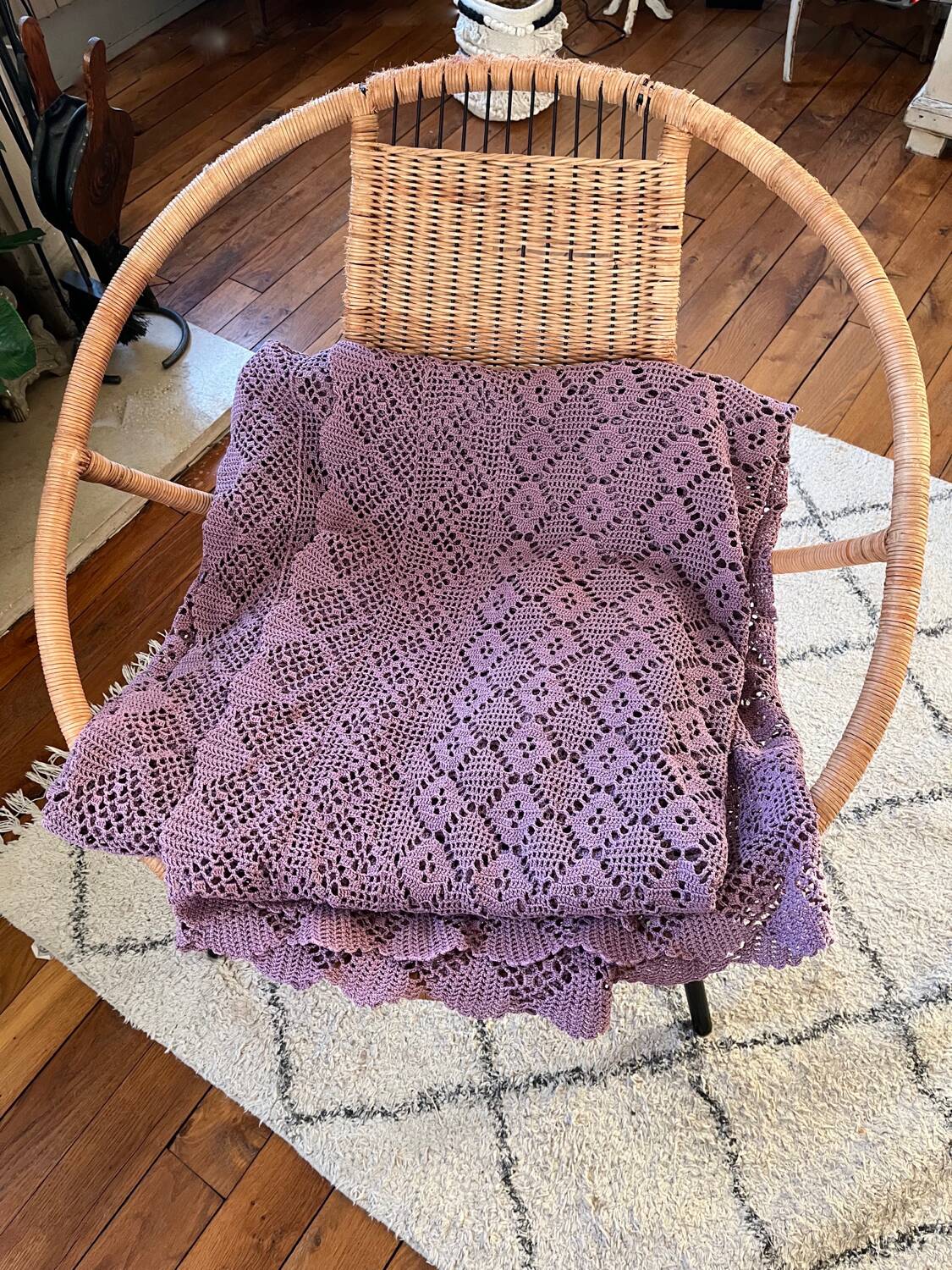 Vintage mauve lilac crocheted bedspread