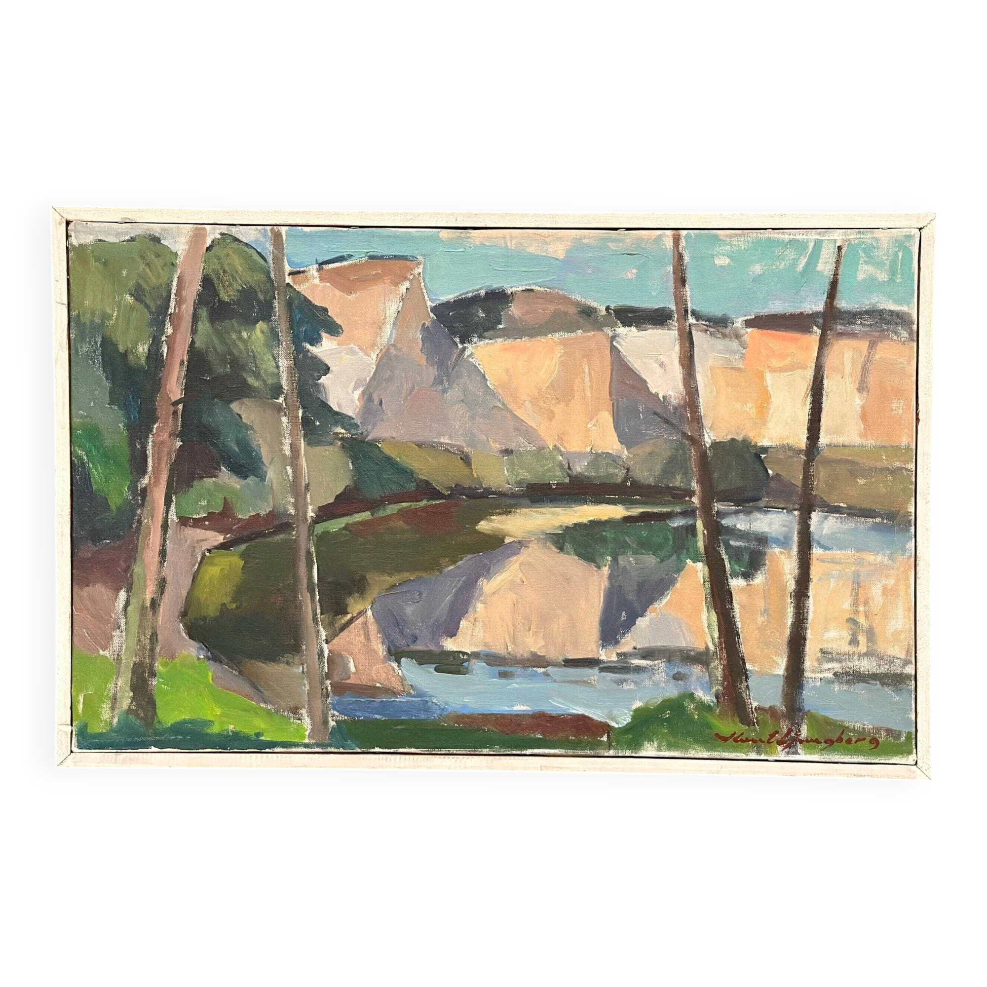 Original Mid Century Swedish Oil On Canvas – “Abstract Landscape” By Knut Ljungberg – Vintage – Framed – 84 × 54 Cm (33.1" × 21.3")
