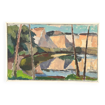 Original Mid Century Swedish Oil On Canvas – “Abstract Landscape” By Knut Ljungberg – Vintage – Framed – 84 × 54 Cm (33.1" × 21.3")